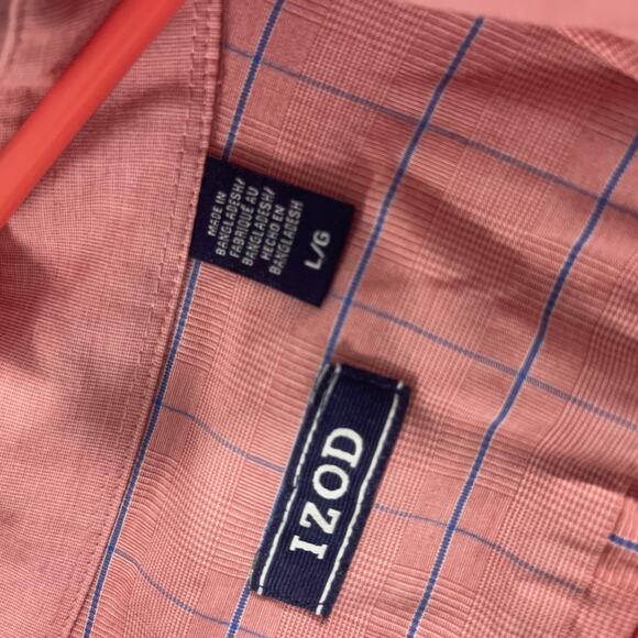 Izod shirt men's size large button down up red blue stripe striped plaid classic - Picture 7 of 12